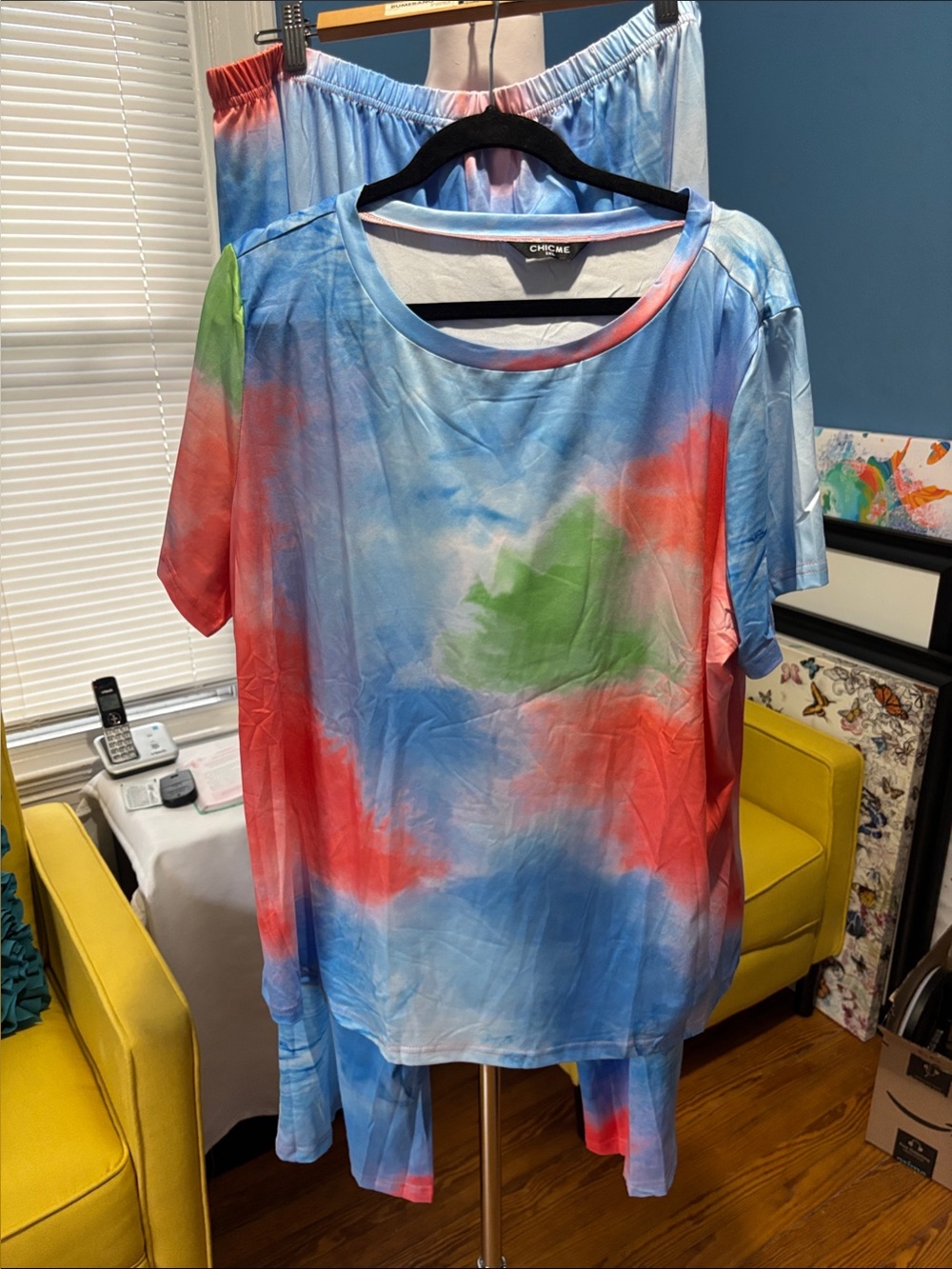 Pjs  Short Sleeve Tie-Dye Crew Tee in Blue,Orange  & Green